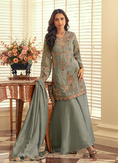 Sage Green Handwork Embroidery Palazzo Suit