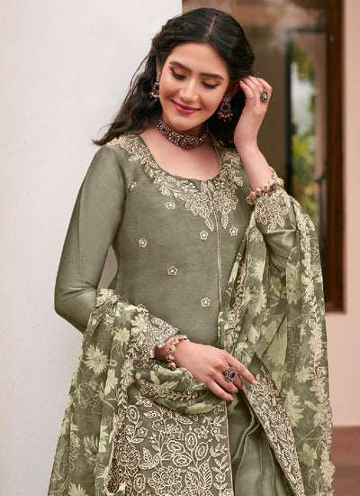 Sage Green Embroidered Palazzo Suit