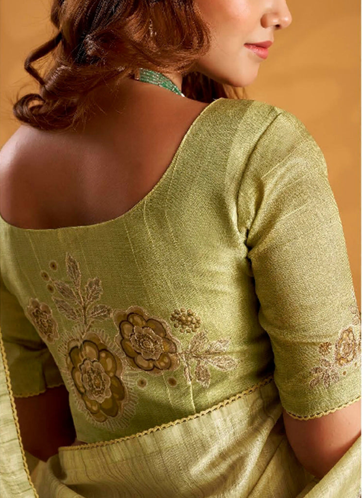 Sage Green Embroidered Traditional Silk Saree