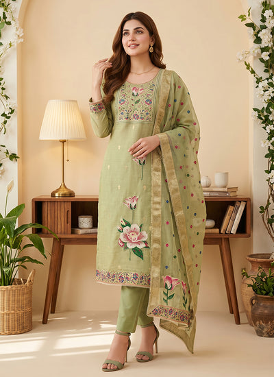 Green Printed Cotton Salwar Kameez