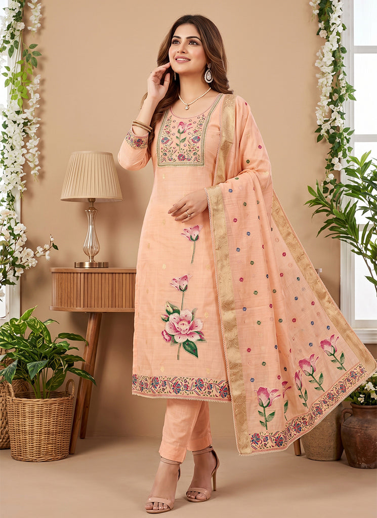Peach Printed Cotton Salwar Kameez
