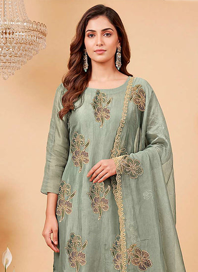 Sage Green Embroidered Salwar Kameez
