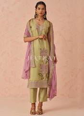 Green And Pink Embroidery Salwar Kameez Suit
