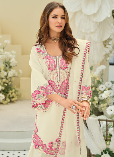 Cream Embroidered Farshi Shalwar Suit