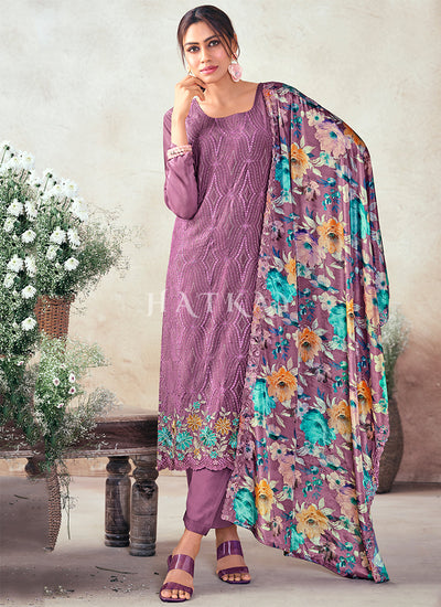 Purple Floral Embroidery Salwar Kameez Suit