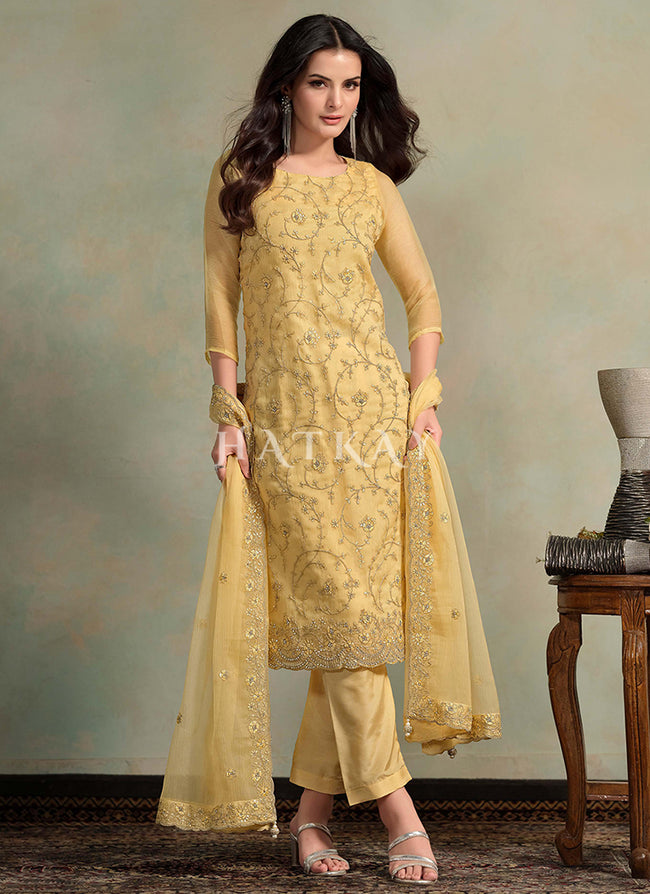 Yellow Embroidery Salwar Kameez Suit