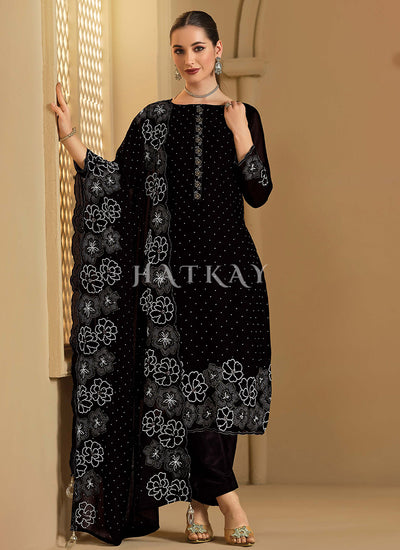 Black Embroidered Pant Style Suit