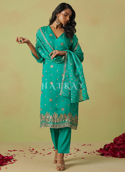 Teal Blue Embroidery Salwar Suit
