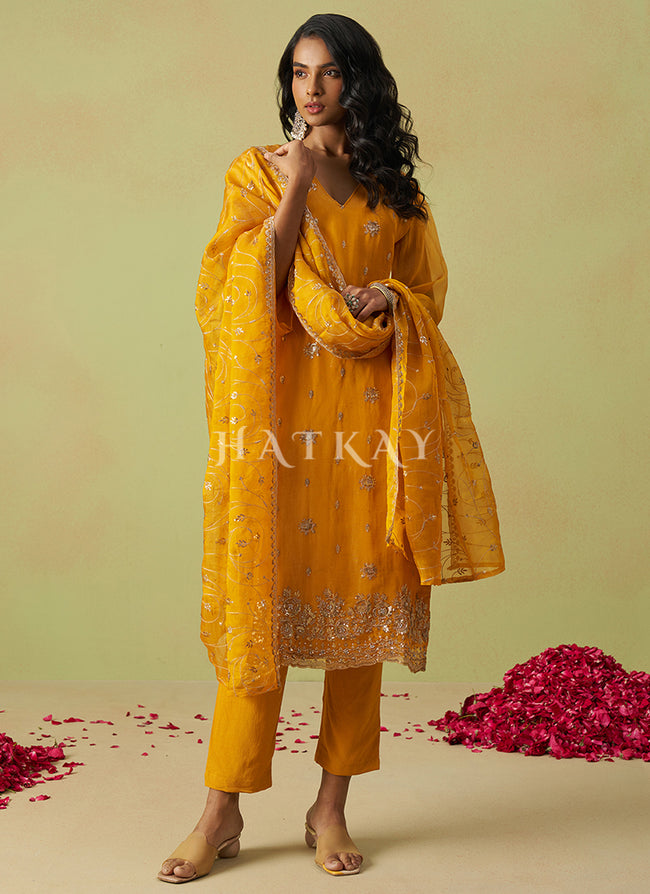 Golden Yellow Embroidery Salwar Suit