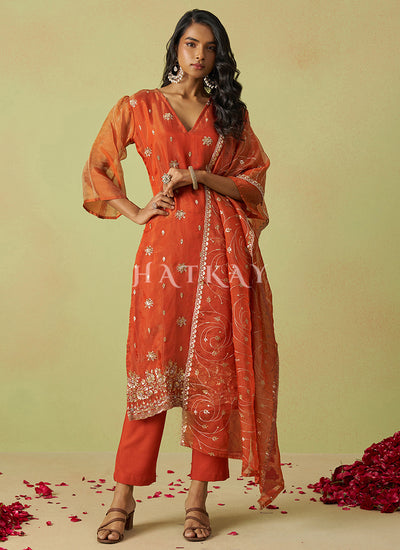 Orange Embroidery Salwar Suit