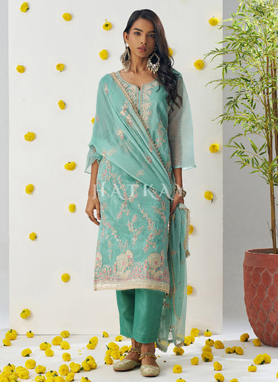 Teal Blue Embroidery Salwar Suit
