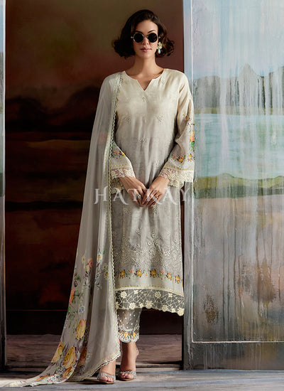 Grey Ombré Embroidered Salwar Kameez