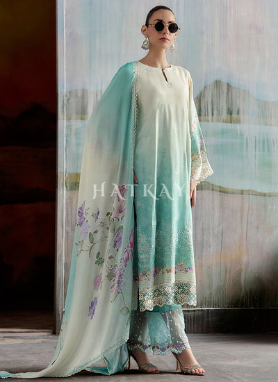 Sky Blue Ombré Embroidered Salwar Kameez