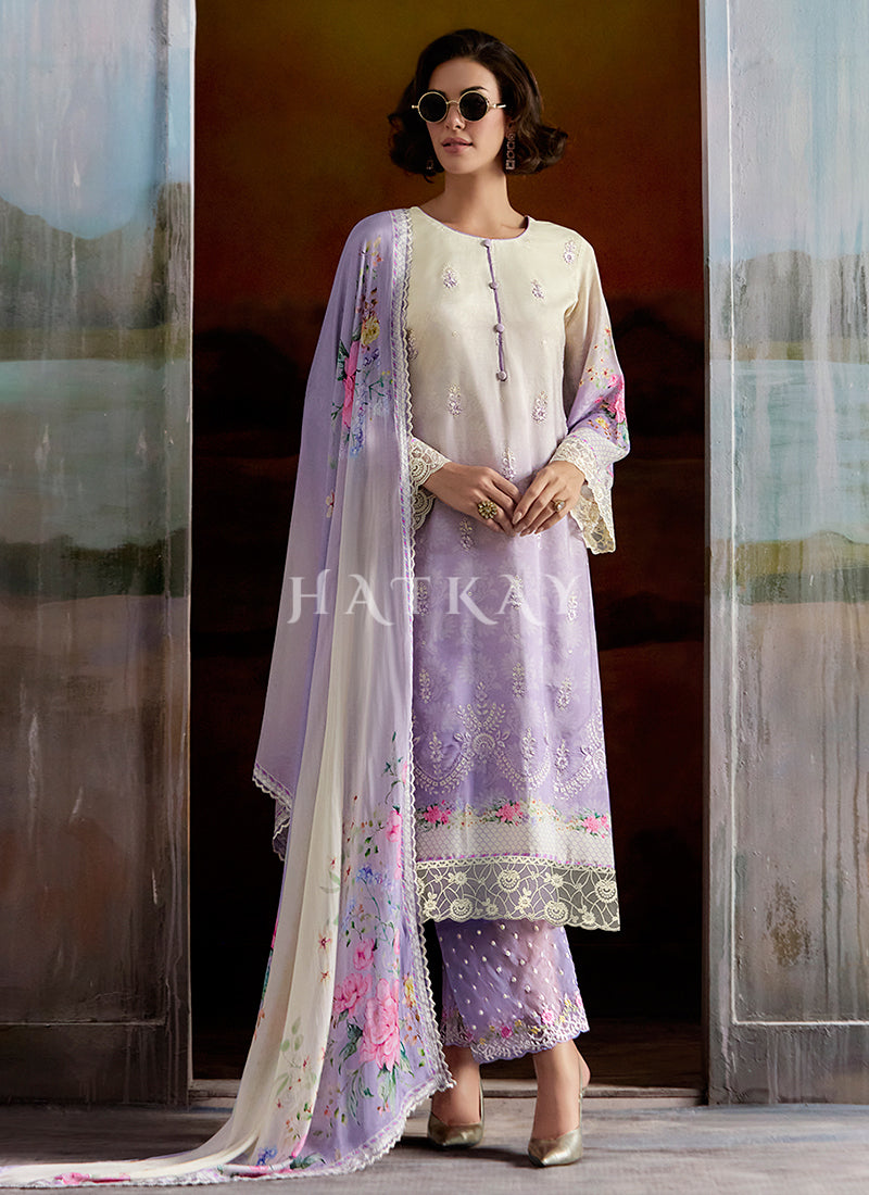 Purple Ombré Embroidered Salwar Kameez