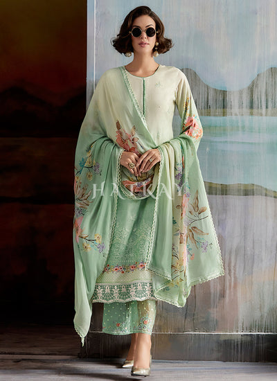 Green Ombré Embroidered Salwar Kameez