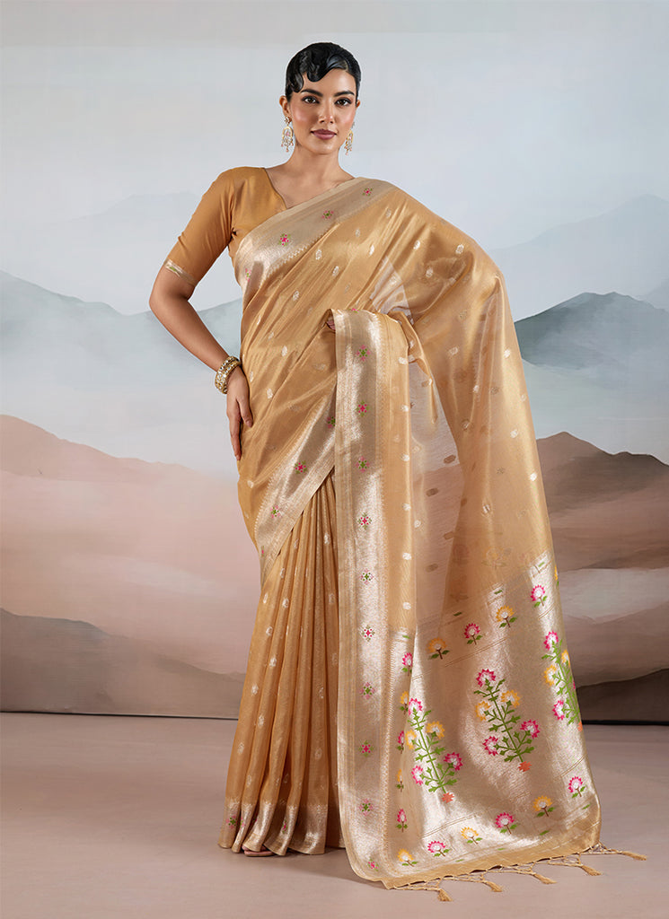 Yellow Floral Handloom Silk Saree