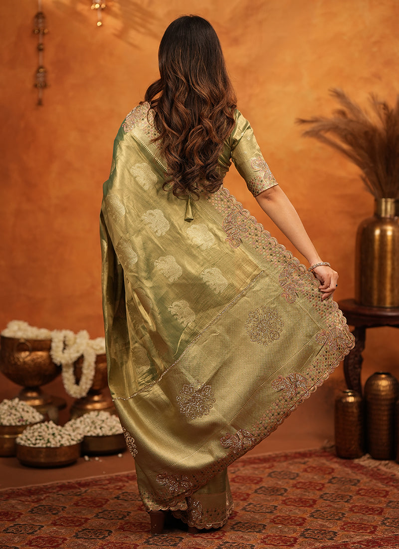 Buy Mehendi Green Saree In USA