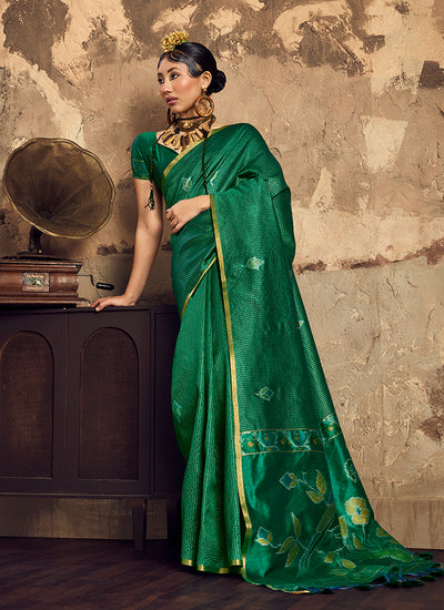 Green Handloom Weaving Silk Saree