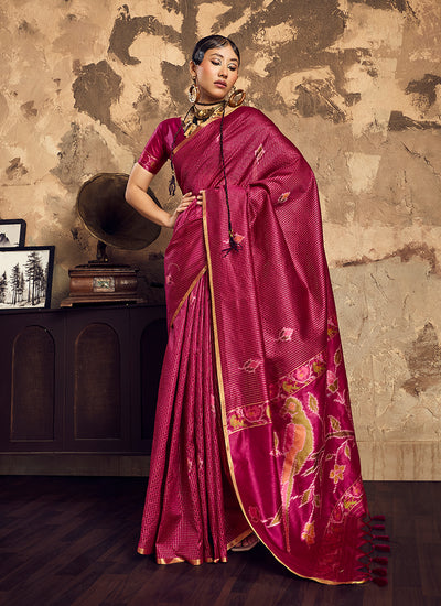 Pink Handloom Weaving Silk Saree
