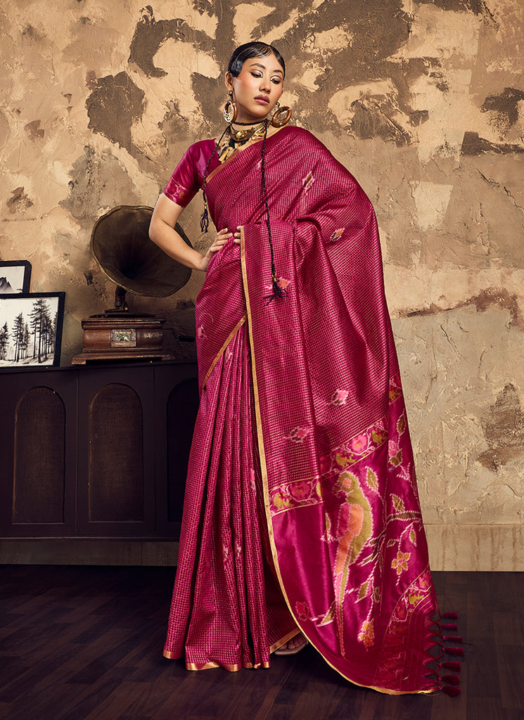 Pink Handloom Weaving Silk Saree