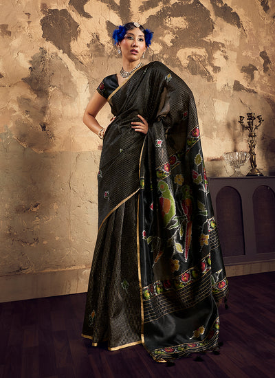 Black Handloom Weaving Silk Saree