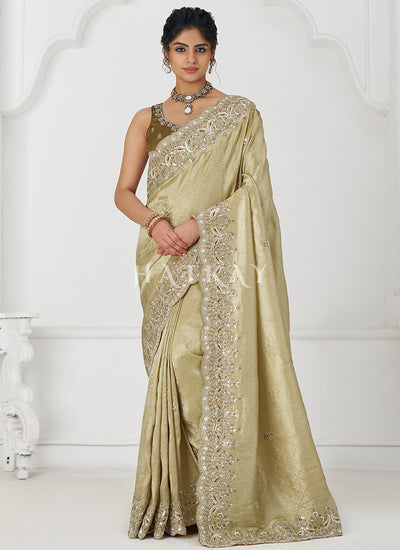 Green Multi Embroidery Wedding Silk Saree