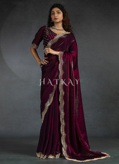 Deep Wine Satin Silk Saree