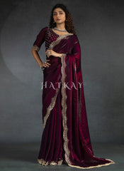 Deep Wine Satin Silk Saree