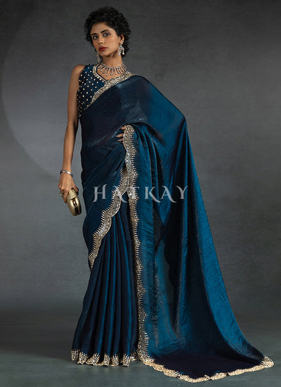 Royal Blue Satin Silk Saree