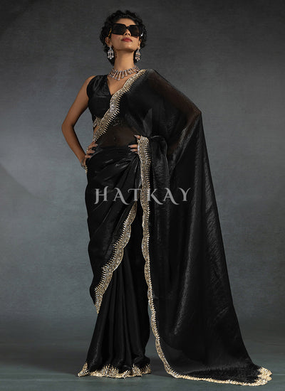 Black Satin Silk Saree