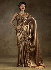 Antique Gold Embroidered Satin Silk Saree