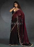 Maroon Ombré Embroidered Satin Silk Saree