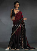 Red Ombré Embroidered Satin Silk Saree