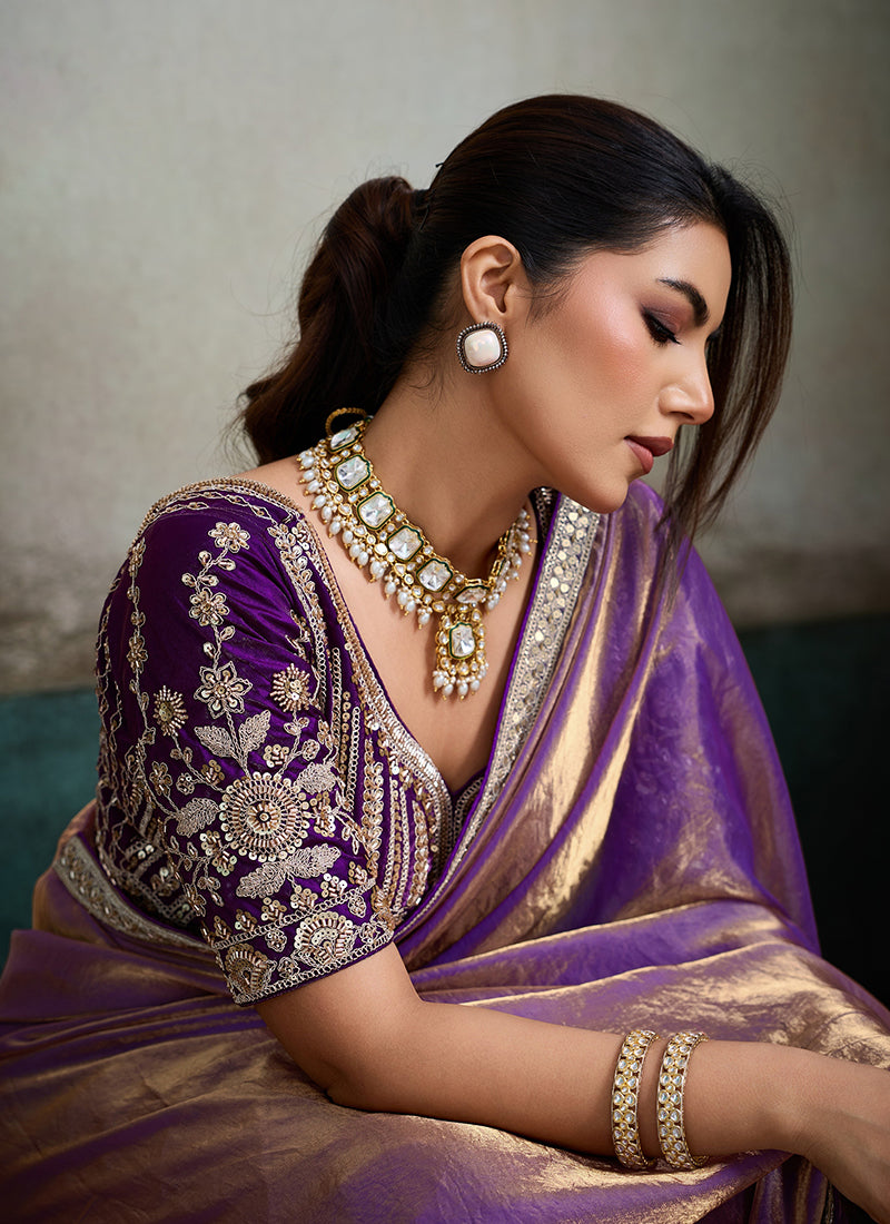 Buy Purple Satin Saree