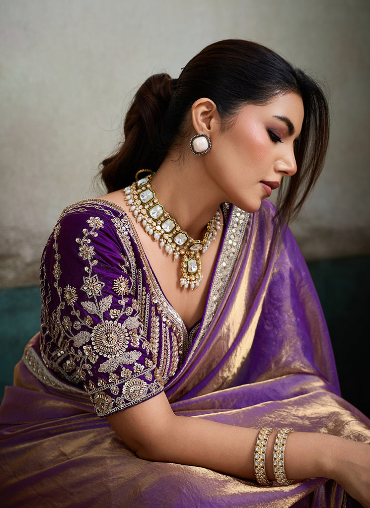 Buy Purple Satin Saree
