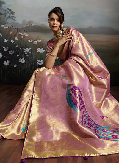 Dusty Pink Handloom Banarasi Silk Saree