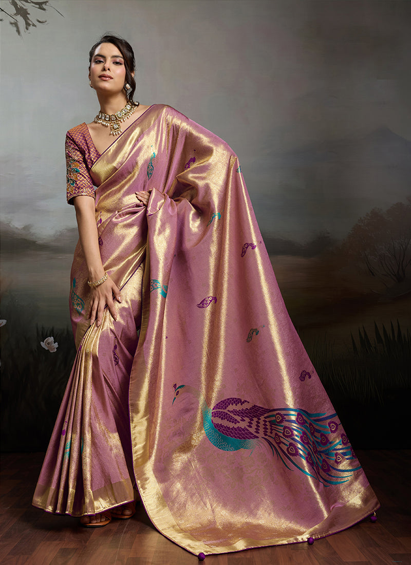 Dusty Pink Handloom Banarasi Silk Saree