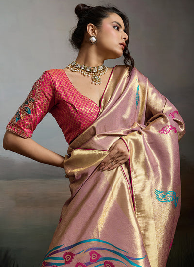 Mauve Purple Handloom Banarasi Silk Saree