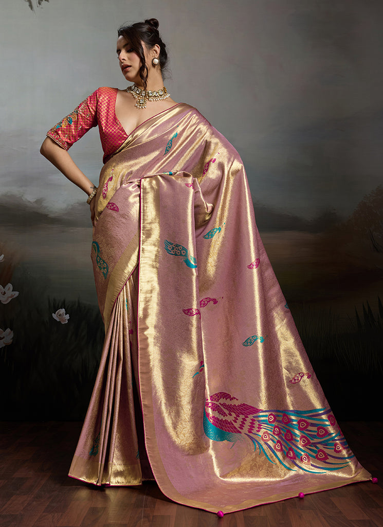Mauve Purple Handloom Banarasi Silk Saree