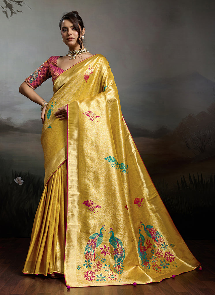 Yellow Handloom Banarasi Silk Saree