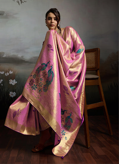 Pink Handloom Banarasi Silk Saree