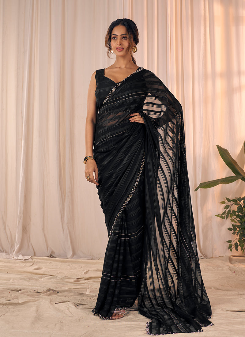Black Embroidered Georgette Saree