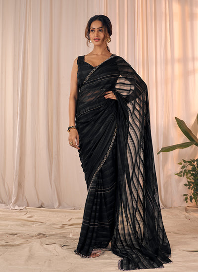 Black Embroidered Georgette Saree