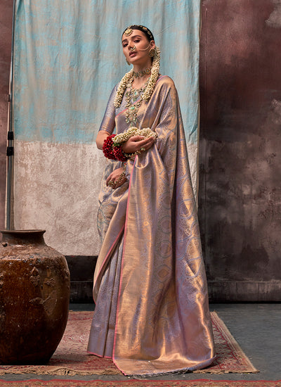 Lavender Handloom Weaving Silk Saree