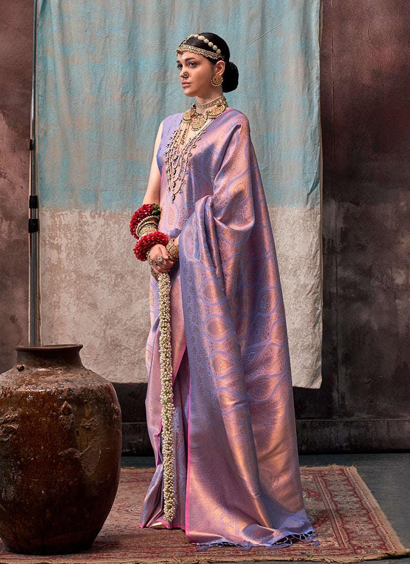 Lilac Purple Handloom Weaving Silk Saree