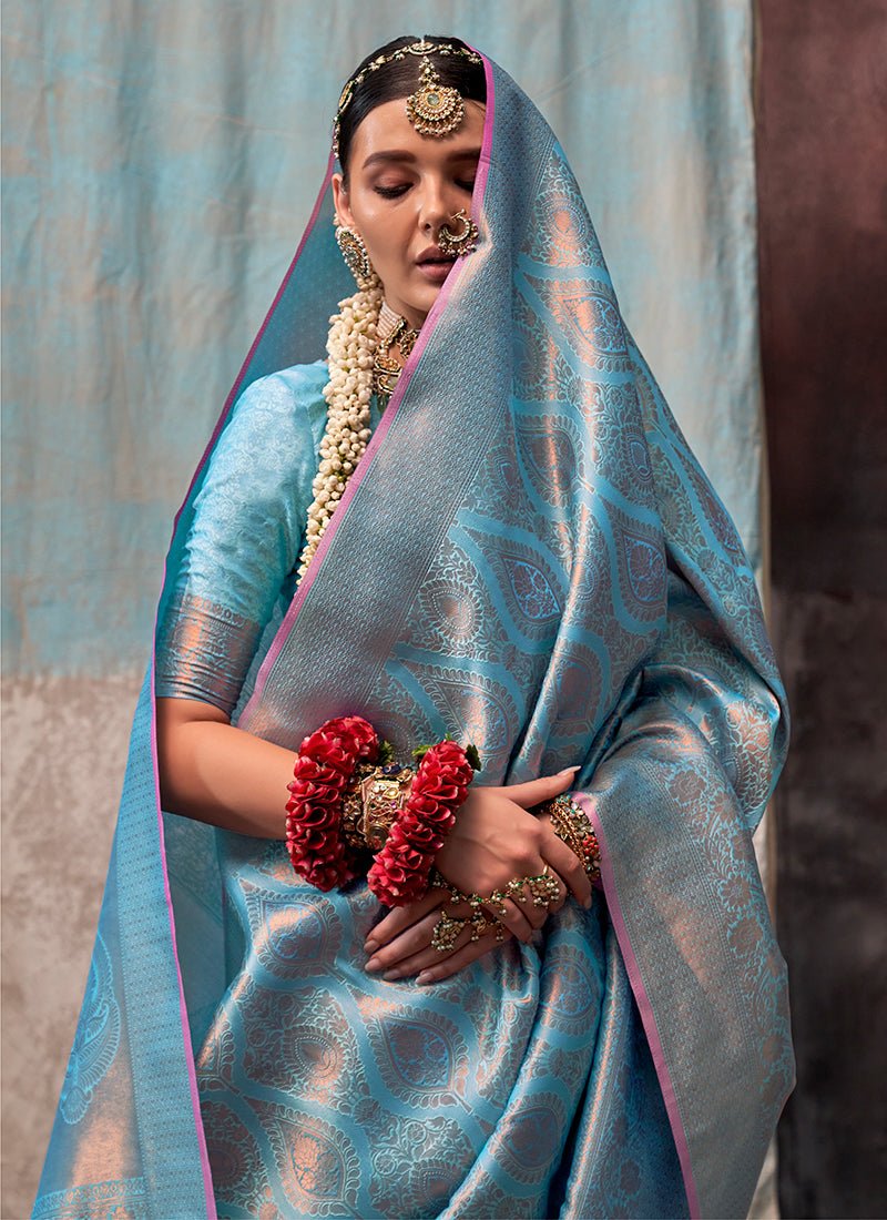 Buy Sky Blue Silk Saree