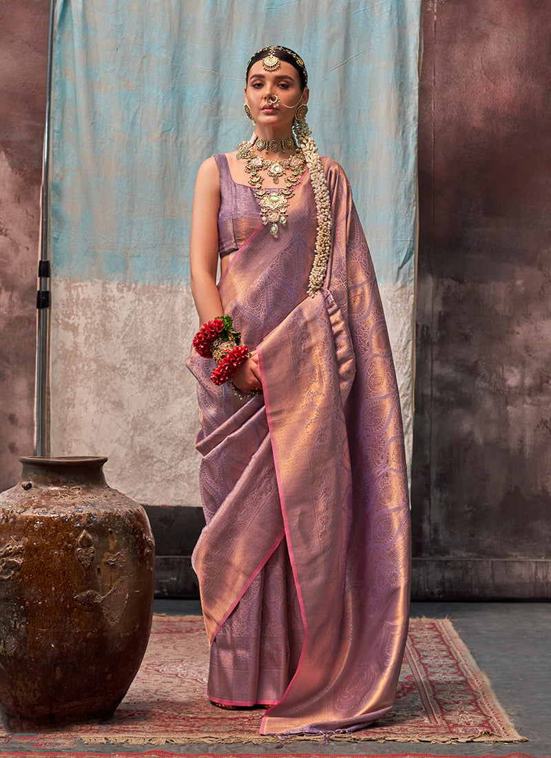 Mauve Handloom Weaving Silk Saree