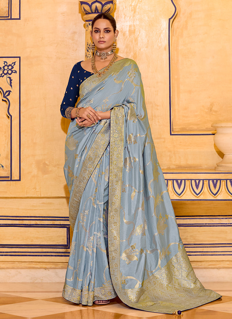 Blue and Violet Traditional Silk Saree