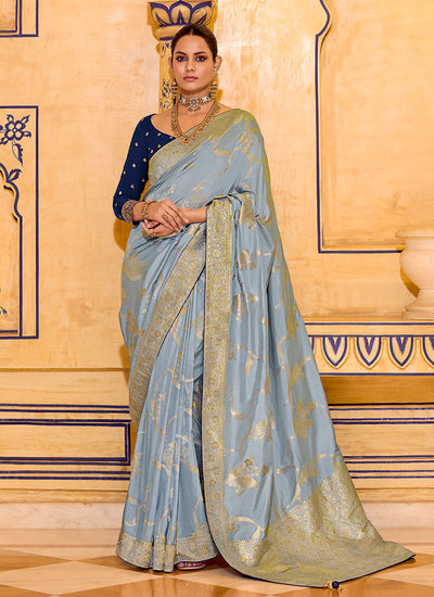 Blue and Violet Traditional Silk Saree