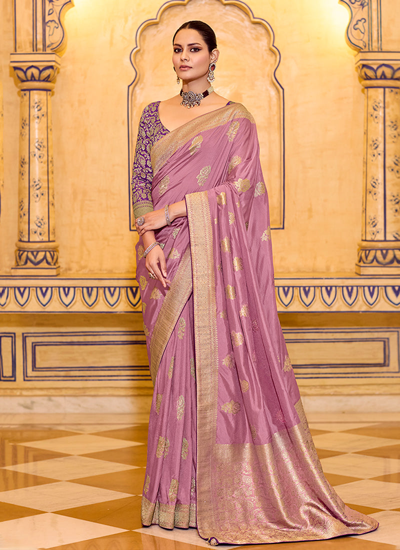 Pink and Wine Traditional Silk Saree